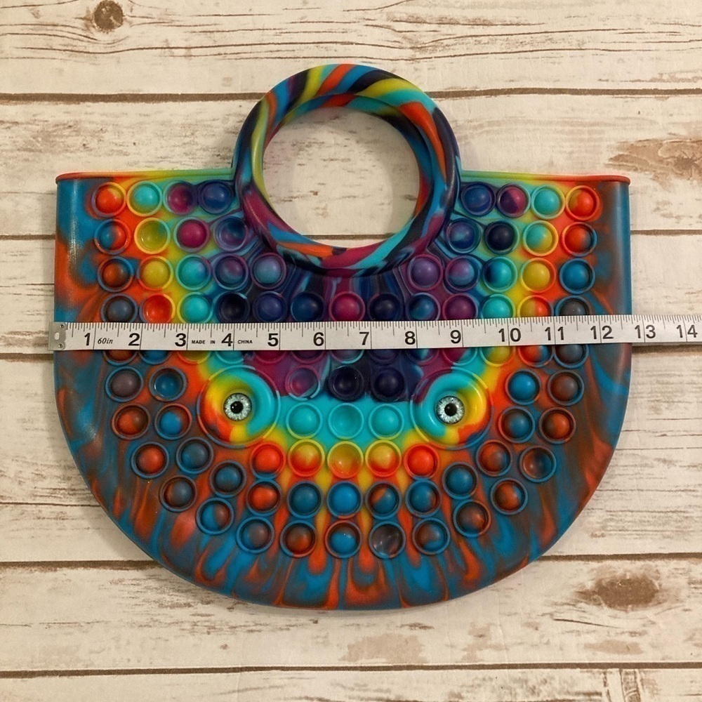Women’s Rainbow Pop It Silicone Jelly Satchel Purse Handbag Double Top Handle - Picture 10 of 12